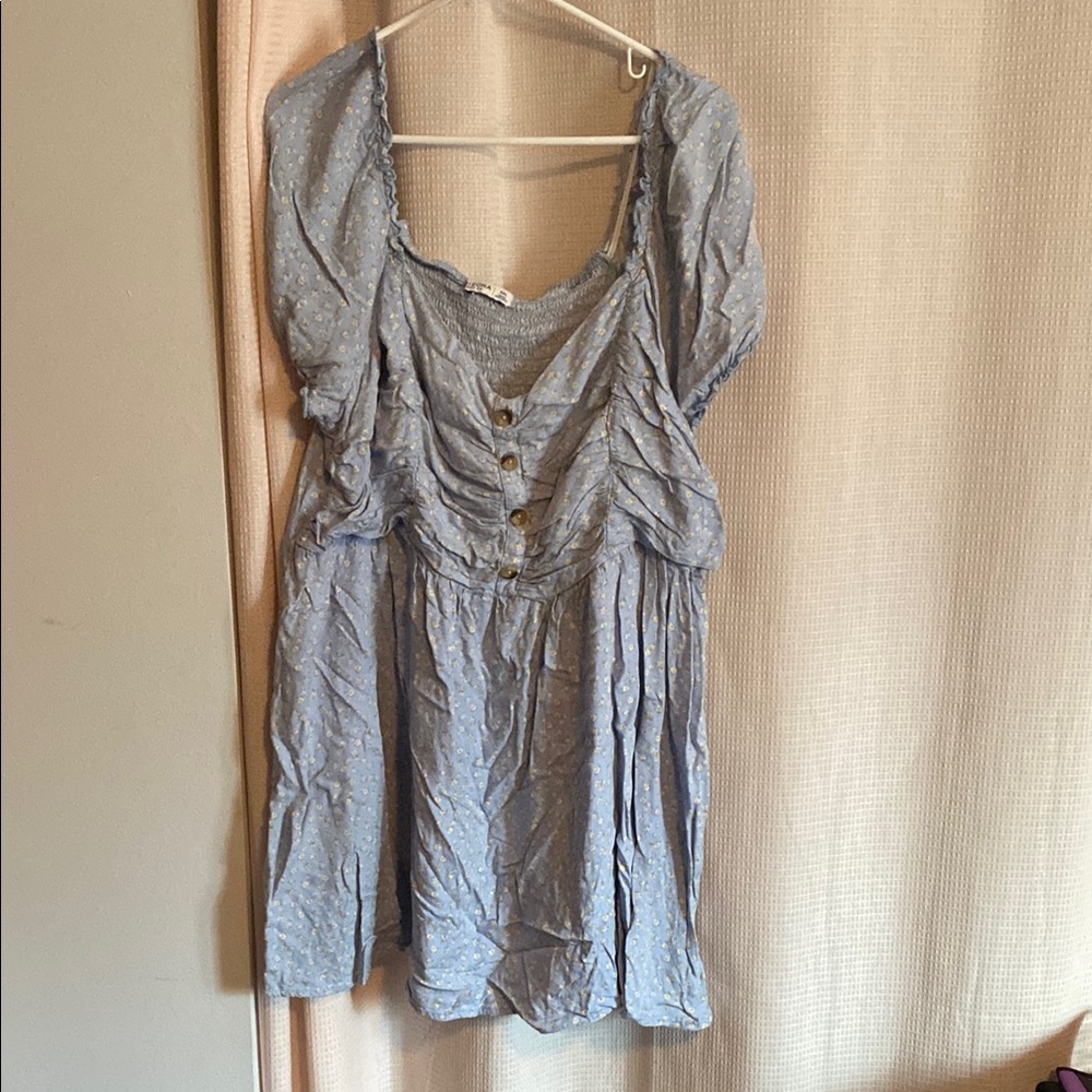 Blue floral puff sleeve spring mini dress